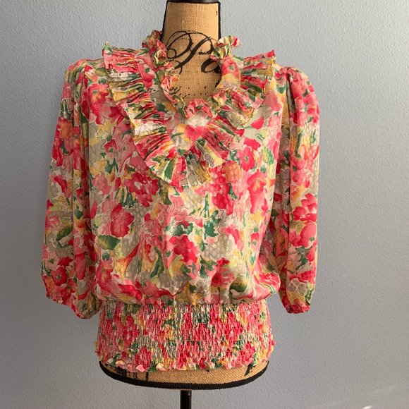 Rare Vintage Ann Pakradooni Floral Smocked Blouse - Picture 2 of 8